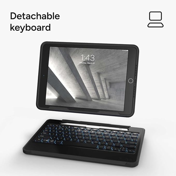 ZAGG Rugged Book iPad Case with Detachable Magnetic-Hinged Keyboard for iPad Air 3 iPad Pro 10.5 &amp 10.2 (9th Gen) Multi-Device Bluetooth Apple Pencil Holder Long-Lasting Battery Wireless B