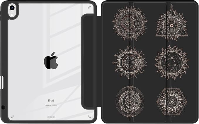 Batianda Hybrid Case for iPad Air 2022 (5th Generation M1 Chip) / iPad Air 4th 2020 10.9 inch [Built-in Pencil Holder] Shockproof Cover with Clear Back Shell TPU BumperSacred Symbols