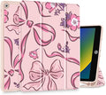 Mektron Designed Printed iPad 10.2 Case 9th Gen (2021)/ 8th Gen (2020)/ 7th Gen (2019) with Pencil Holder Slim Protective Case with Soft TPU Back for iPad 10.2 inch Flowers-Bows-Pink