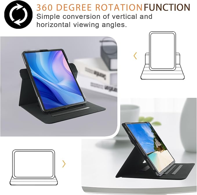 Compatible with Apple ipad Pro Case M5 M4 2025/24 iPad Air5 /Air4 2020/2022 10.9 Tablet PU Leather Business Cover for iPad Air 11-inch (M2) 360 Rotating Cases Auto Wake/SleepBlack