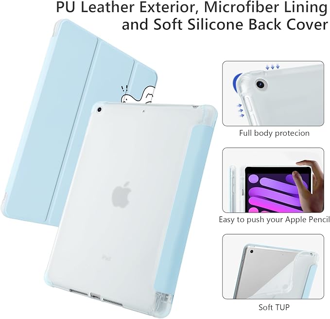 Cute Kawaii Duck for iPad Air 13 Inch Case M3 2025/M2 2024 with Pencil Holder Auto Sleep/Wake Blue Leather Soft TPU Back Cover