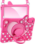 Boaretiu Kids Case for iPad 9th/8th/7th Generation 10.2 Inch 2021/2020/2019 - Cute Girly Cartoon Soft 3D Bow Heart Dot Silicone Case with Strap &amp Rotating Stand Tablet Cover for Girls Teens