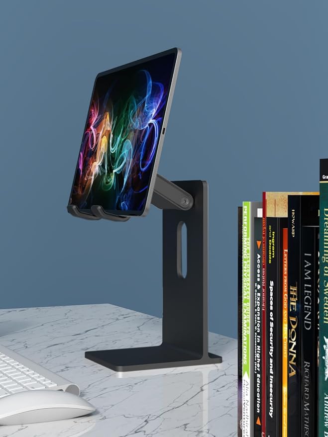 Adjustable Cell Phone StandAluminum Alloy Cellphone Holder StandCell Phone Charger Stand for iPhonesoporte para TabletCompatible with Tablets and Smartphones up to 12.9 inches（Black