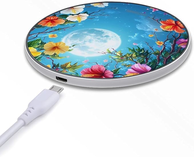 Full Moon Hibiscus Flower Wireless Charger Anti-Slip Wireless Charging Pad Slim Charger Mat for Men Women