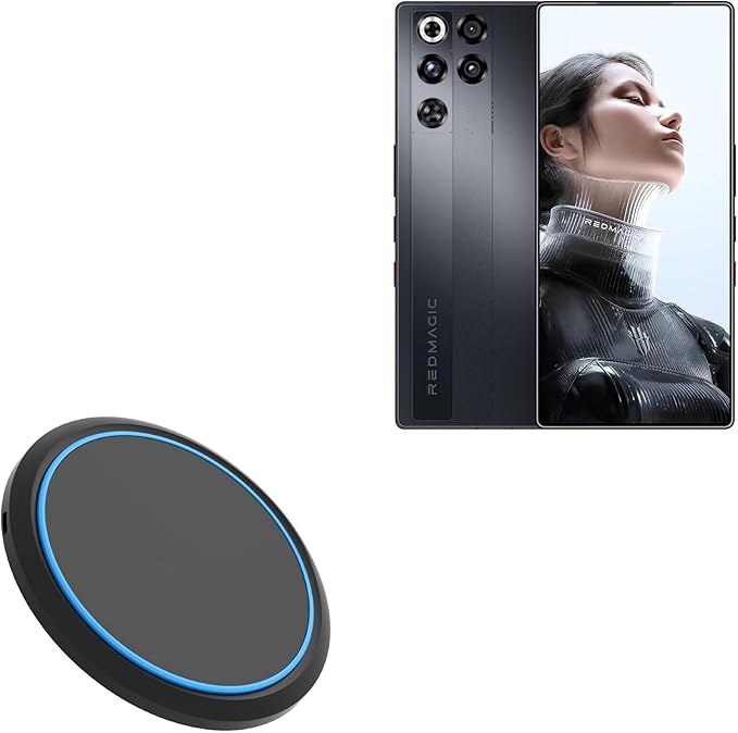 BoxWave Charger Compatible with RedMagic 11 Pro - SwiftCharge PowerDisc Wireless Charger (15W) Qi Wireless 15W Circular Desktop Charger - Jet Black