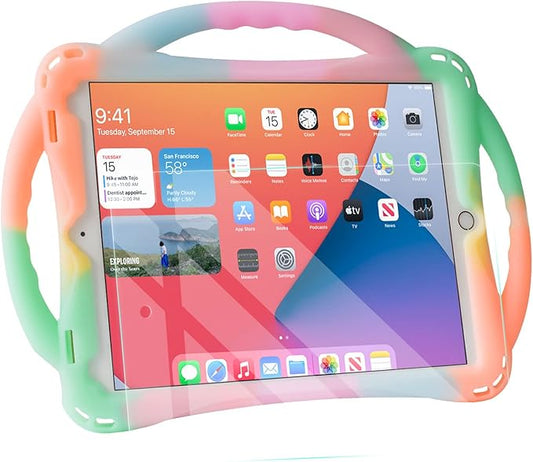 TopEsct Kids Case for iPad 10.2 inch - Shockproof Silicone Cover with Tempered Glass Screen Protector and Strap - Compatible with iPad 9th/8th/7th Gen (2021) (Jelly Orange)
