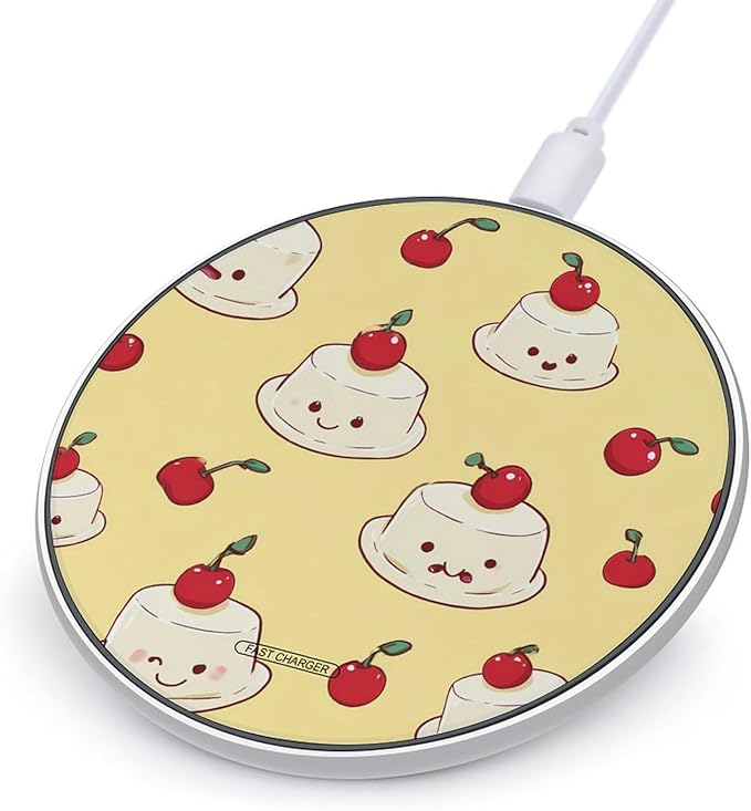 Panna Cotta Cakes with Cherries Phone Charger Magnetic Charging Pad Anti-Slip with USB Cable
