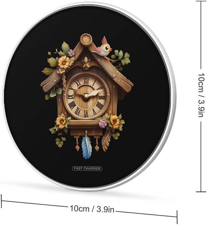 Cuckoo Clock Wood Craft Wireless Charger Anti-Slip Wireless Charging Pad Slim Charger Mat for Men Women