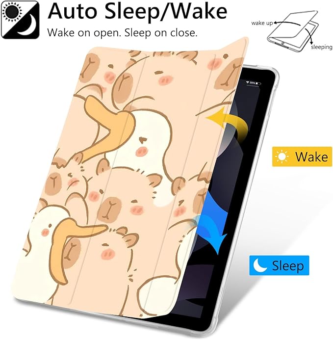 Cute Capybara Case for iPad Air 13 (M2) 2024/iPad Pro 12.9 2022/2021Lovely Animal Printed Protective CasePencil Holder &amp Clear Transparent Back &amp Trifold Smart Pad Cover Scratchproof Case