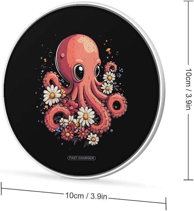 Octopus Floral Flowers Wireless Charger Anti-Slip Wireless Charging Pad Slim Charger Mat for Men Women