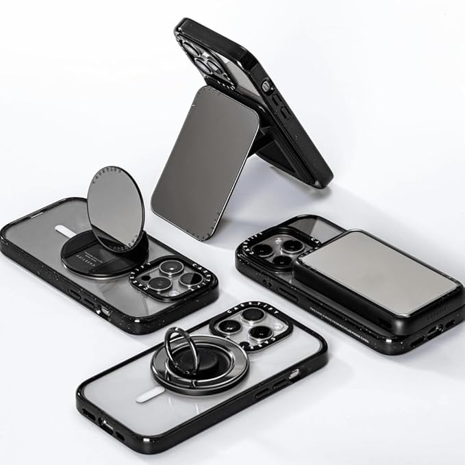 CASETiFY Snappy Card Holder Stand Compatible with Magsafe - Chrome Doodles - Silver Mirror