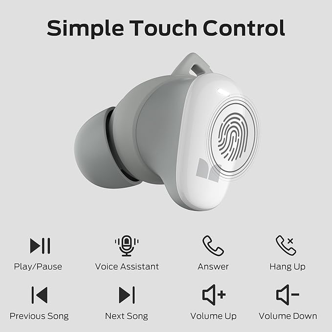 Monster N-Lite 206 Wireless Earbuds Bluetooth 5.4 in Ear Headphones Bluetooth Ear Buds Built-in Microphone Touch Control Comfortable Fit USB-C Fast Charging IPX6 Waterproof 25H Playtime White