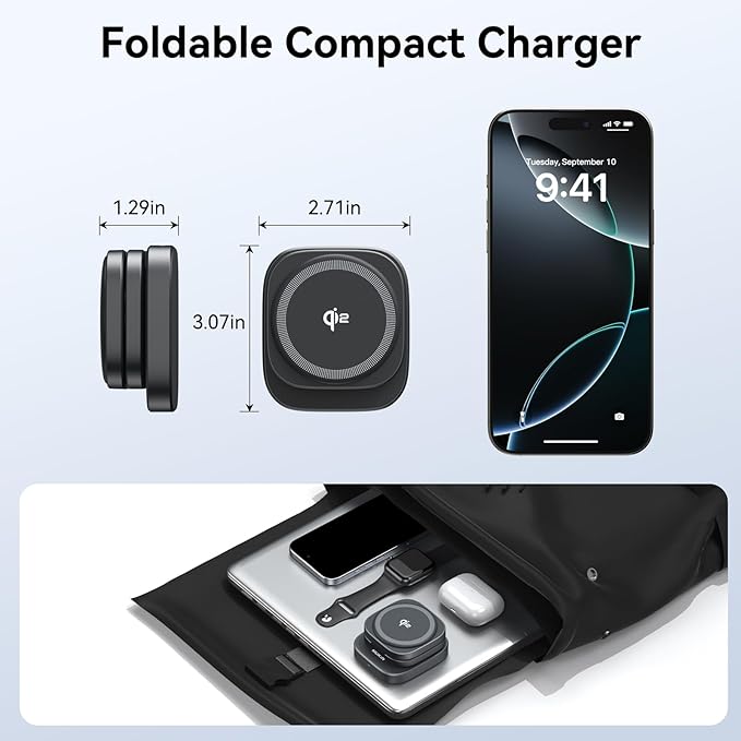 Wireless Charging Station for Multiple Devices 3 in 1 Travel Charger Dock Foldable Magnetic Stand Compatible with MagSafe Qi2 iPhone 17 16 15 14 13 12 Air Apple Watch Series &amp Air pods 4 3 2 P
