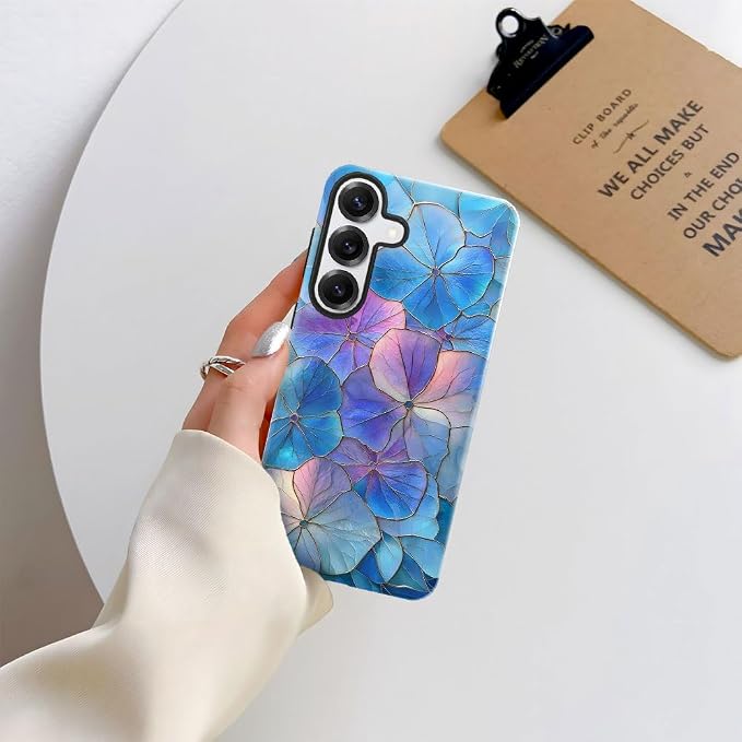 Blue Hydrangea Floral Stained Glass Aesthetic
