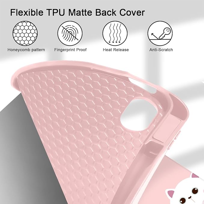 Tuiklol Case for iPad 10.2 Inch 2021 2020 2018 Release 9th / 8th / 7th Generation Built-in Pencil Holder TPU Protective Stand Back Cover Trifold Stand-Auto Wake/Sleep Cat-Pink