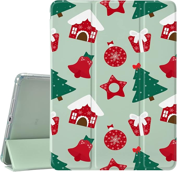 JOYLAND Cartoon Christmas Pad Case Cover for iPad 5th/6th (Generation) Green Case Cute Animals with Pencil Holder Lightweight Smart Trifold Stand Cover Soft TPU Cover for iPad 5th/6th Generation
