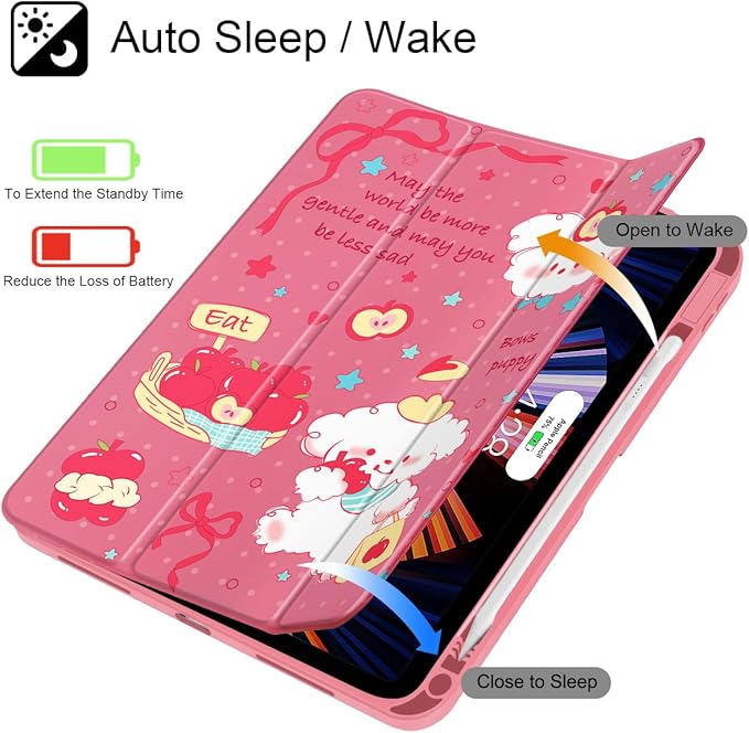 Mektron for 11th Generation iPad 11-inch A16 chip 2025 Cover with Pencil Holder Fit 10th Generation iPad 10.9-inch A14 chip 2022 Shockproof Clear Shell Cute Puppy-Red