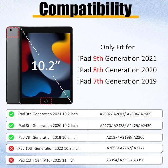 BRAECNstock for Apple iPad 9th/ 8th/ 7th Generation Case 10.2 2021/2020/2019 Shockproof Protective iPad 10.2 Kids Case with Screen Protector Pencil Holder Rotating Stand + Hand Strap Orange