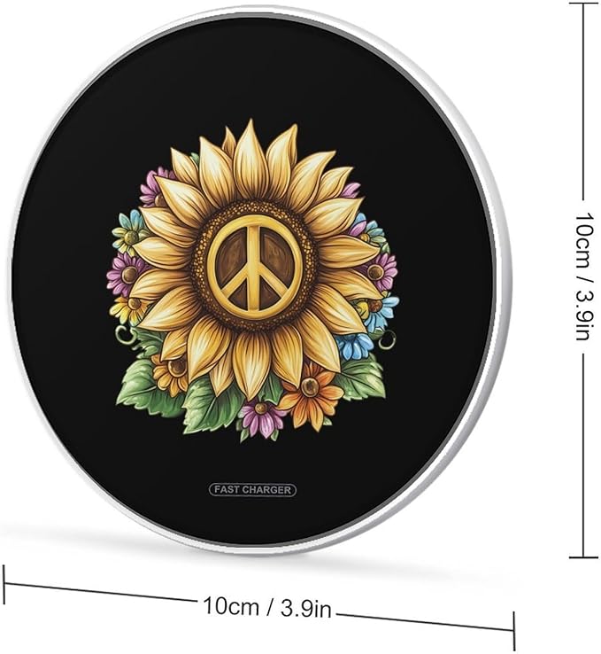 Peace Sign Sunflower Wireless Charger Anti-Slip Wireless Charging Pad Slim Charger Mat for Men Women
