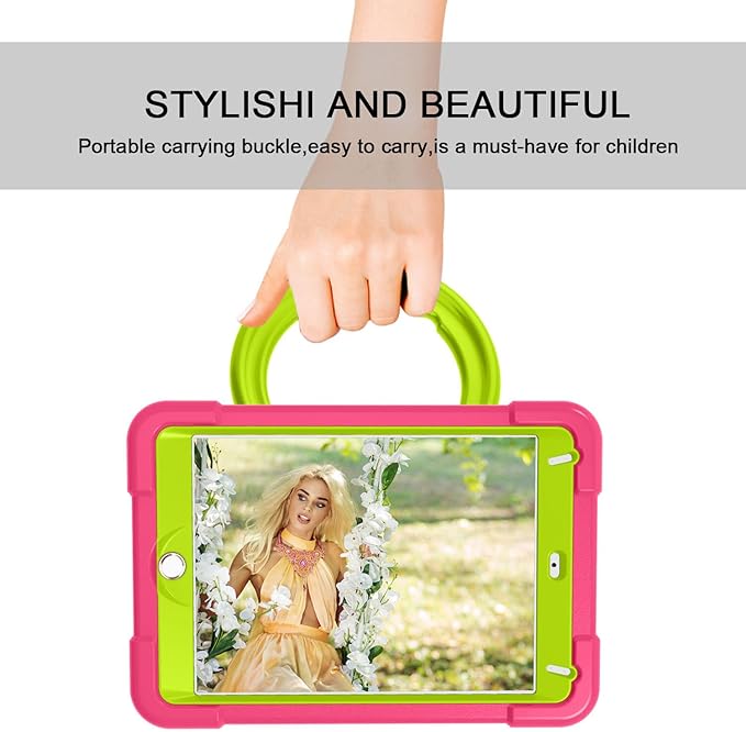 Compatible with Apple iPad mini 4/5 Tablet CaseRugged Kids Case with Stand Lightweight Shockproof Kids Friendly Tablet Cover Rose Red+Grass Green