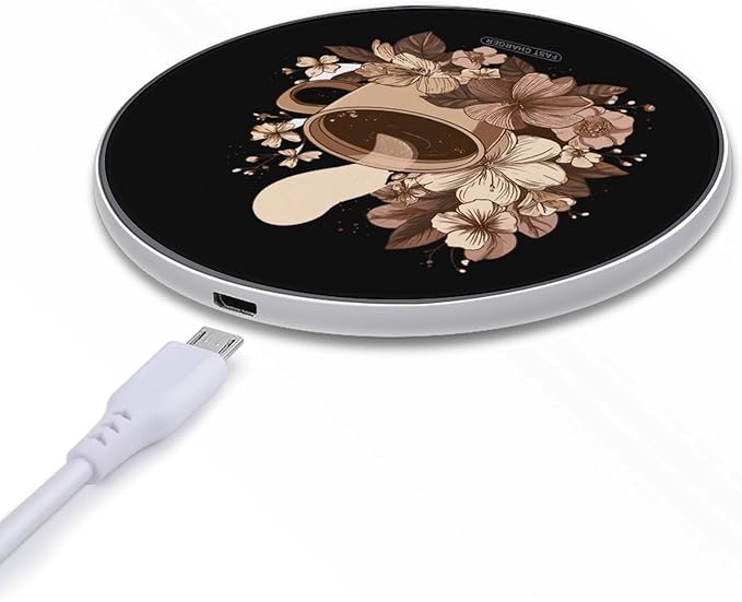 Coffee Tea Florals Fast Portable Charger 10W Funny Graphic Phone Charging Pad with USB Cable