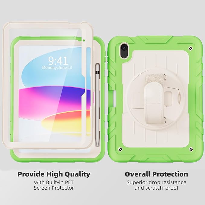 Case for iPad 10th Generation 10.9inch 2022with Built-in Screen Protector and KickstandHand StrapShoulder Strap for New Apple iPad 10.9 Inch (Green/Beige)