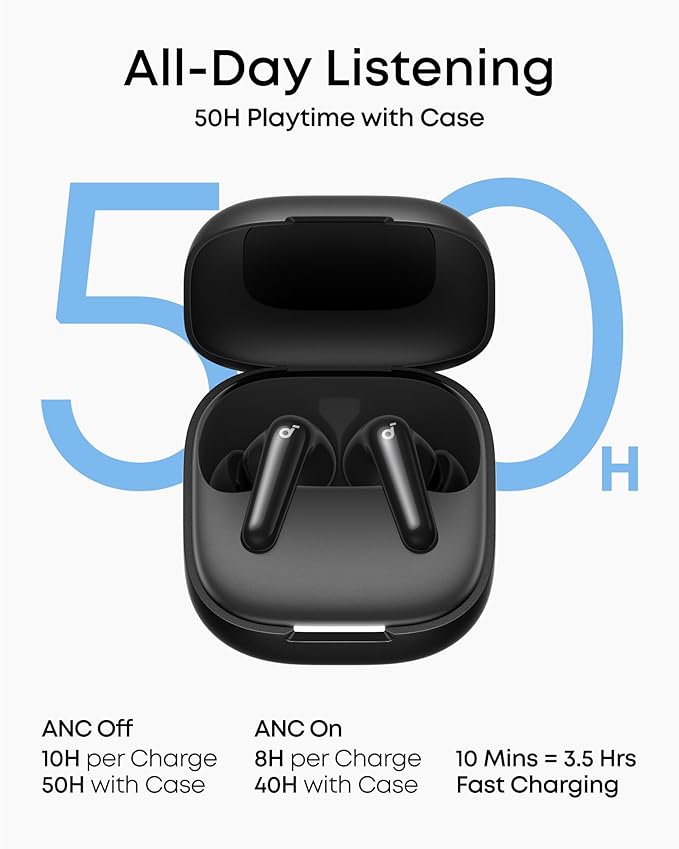 Soundcore P31i by Anker Real-Time Adaptive Noise Cancelling Hi-Res Sound Translation Earbuds 50H Playtime Wireless Earbuds Bluetooth Earphones Spatial Audio Fast Charging IP55 (Black)