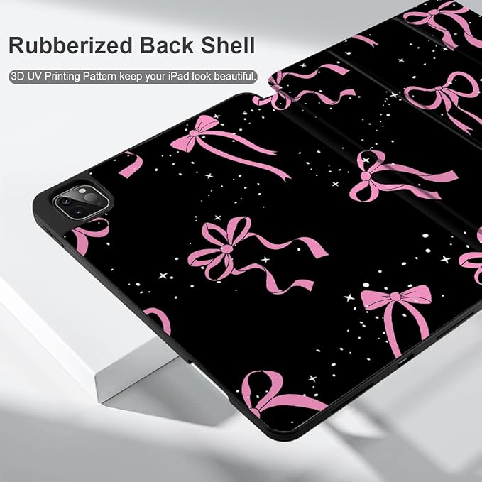 DONGKE Case for 2022/2021/2020/2018 iPad Pro 11 inch Gen 4/3/2/1 - Slim Protective Case - Built in Pencil Holder Support Charging - Trifold Stand &amp Sleep/Wake Cover - Bows &amp Stars