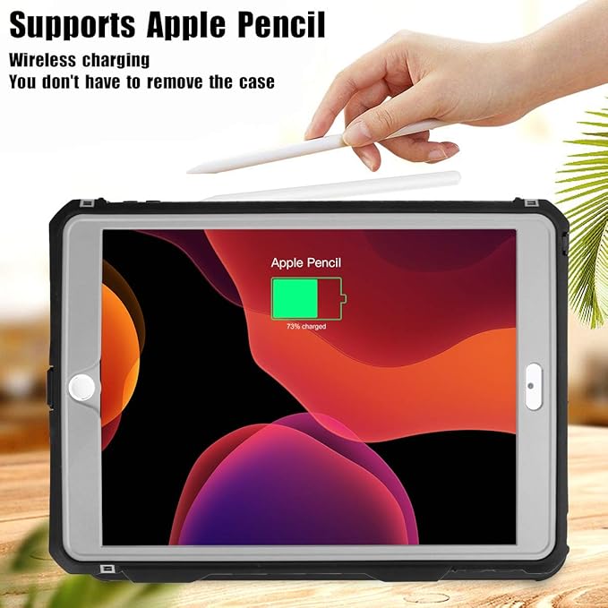 ipad 10.2 Waterproof Case 2021/2020/2019ACase iPad 7th/iPad 8th/iPad 9th Generation IP68 Waterproof ipad 10.2 Cover with Strap Stand Pencil Holde Built-in Screen Protector Rugged Shockproof Case