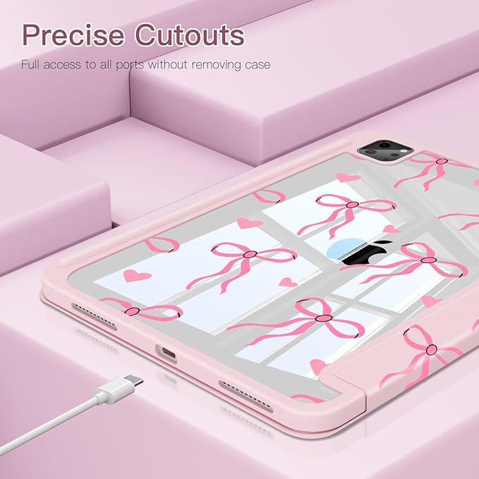 Teryeefi for iPad Air 11-Inch Case M4 (2026) M3 (2025) / M2 (2024) &amp iPad Air 4th/5th Generation iPad Pro 11 in 4th/3rd/2nd/1st - Clear Back Cover with Pencil Holder Auto Wake/Sleep (Cute Bows)