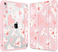 Tuiklol for 2025 iPad (A16 Chip) 11th Generation 11 inch/iPad 10th Generation 10.9 inch 2022 Case Buit in Pencil Holder with Clear Back Shell Cover Trifold Stand Auto Wake/SleepHearts Flower