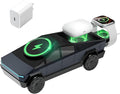 CyberDock 3-In-1 Wireless Charging Station Cybertruck 1:25 Scale Charger with Qi2 Certified 15W Charging for iPhone iWatch AirPod Magnetic Rotating Charger with Ambient Light 30W Adapter Deep Blue