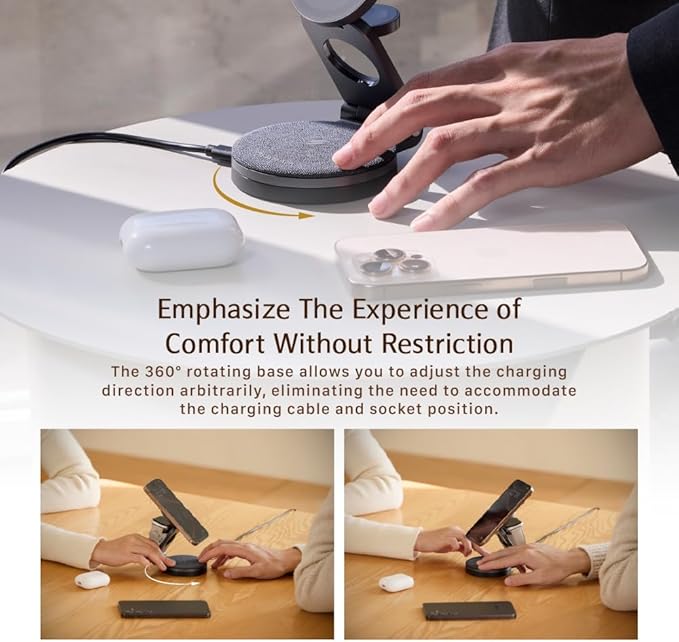 ADAM elements Mag 360 Qi2 3-in-1 Foldable Magnetic Charging Station 15W Fast Wireless Charger for iPhone 17 16 15 14 13 12 Series Apple Watch &amp AirPods