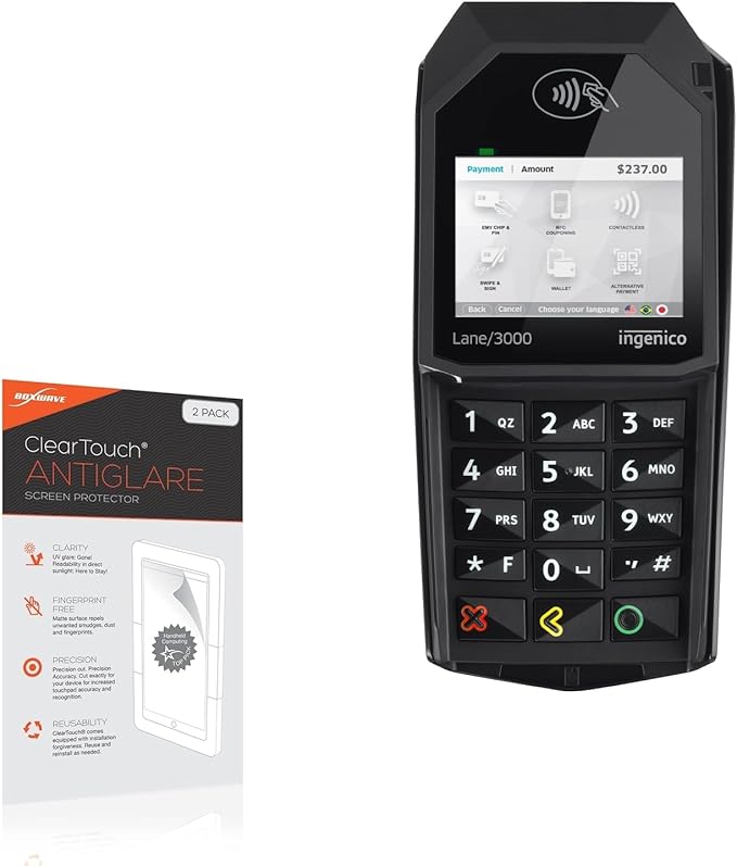 BoxWave Screen Protector Compatible with Ingenico Lane/3000 (Without On-Screen Buttons) - ClearTouch Anti-Glare (2-Pack) Anti-Fingerprint Matte Film Skin