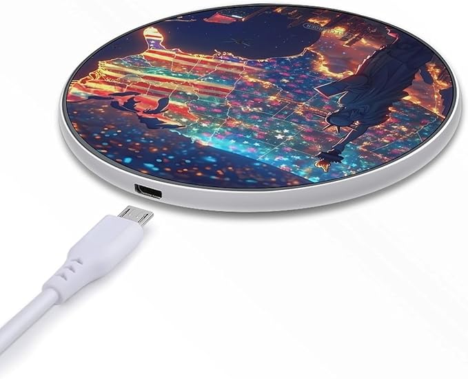 USA Flag Map Statueliberty Wireless Charger Anti-Slip Wireless Charging Pad Slim Charger Mat for Men Women