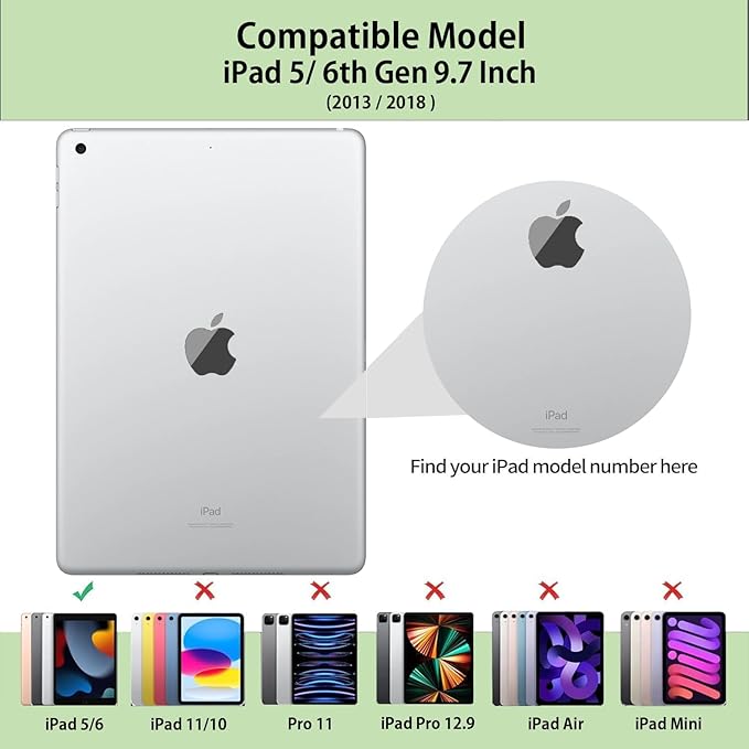 Kenke for iPad 6/5th Generation Case with Keyboard 9.7 Inch 2018/2017 iPad Air 2/1 Detachable Wireless Bluetooth iPad Keyboard Case with Built-in Left Side Pencil Holder Auto Wake/Sleep(Matcha Green)