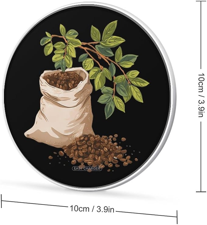 Coffee Beans Fast Portable Charger 10W Funny Graphic Phone Charging Pad with USB Cable