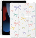 Cute Kawaii Colorful Bow for iPad Pro 11 Inch Case (M5/M4) 2025/2024 with Pencil Holder Auto Sleep/Wake White Leather Soft TPU Back Cover