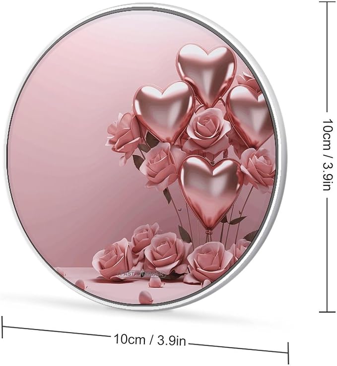 Pink Rose Balloon Heart Wireless Charger Fast Wireless Charging Pad with USB Cable 10W Anti-Slip Magnetic Wireless Charger Portable Slim Charger Puck Travel Charging Station