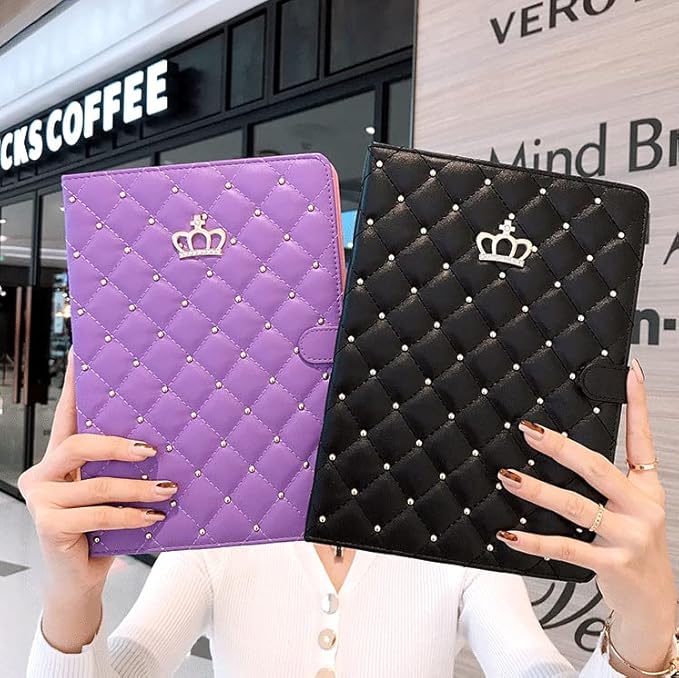 Cute Crown Case for iPad Air 3 10.5'' 2019/ iPad Pro 10.5'' 2017Pu Leather Rhinestones Elegant Smart Auto Sleep/Wake Stand Shockproof for Apple iPad 10.5'' Air 3/ iPad Pro 2017(Purple)