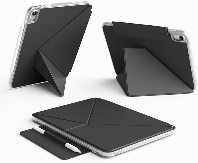 kenke Case for iPad Air 11 Inch M4/M3/M2 (2026/2025/2024) iPad Air 5th/4th Generation 10.9 Inch (2022/2020) with Clasp Slim Multi Angle Stand Cover with Pencil Holder Magnetic Back Black