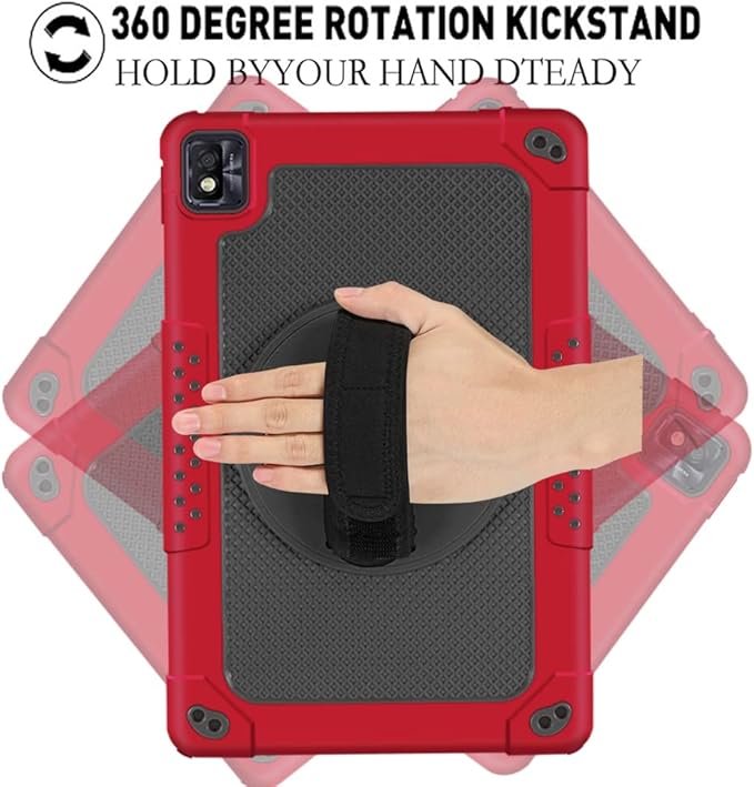 Mignova for TCL Tab Pro 5G Tablet Case Built in Rotating Kickstand/Shoulder Strap Hand Strap Hybrid Shockproof Armor Kids Friendly Case for Nokia T20/T21/Vastking KingPad M10 10.36 inch(Red+Black)