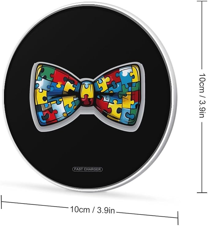 Autism Awareness Bow Wireless Charger Anti-Slip Wireless Charging Pad Slim Charger Mat for Men Women
