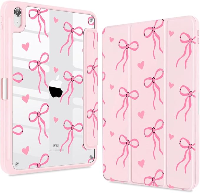 Teryeefi Case for iPad (A16) 11th Generation 11 inch (2025) &amp iPad 10th Generation 10.9 inch (2022) with Pencil Holder-[Auto Wake/Sleep] Premium Stand Case with Clear Back Cover Bow Pink P032