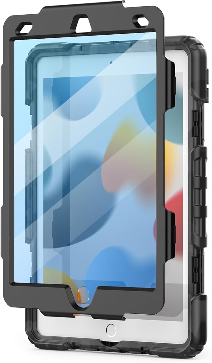Case for iPad 9th/ 8th/ 7th Generation 10.2'' Shockproof 360° Rotating Hand Strap &amp Kickstand Protective Cover with Screen Pencil Holder for iPad 10.2 inch 2021-2019 Camo Black