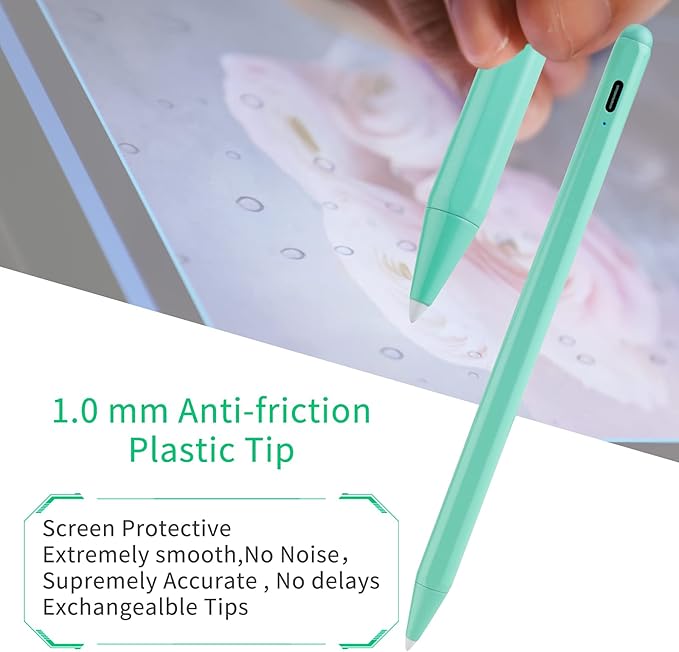 iPad 10th/9th/8th Generation 10.2 Stylus Pencil with Palm RejectionType C Charge 1.5mm POM Tip Active Drawing Writing Pen Compatible with Apple Pencil for iPad Pen 10.2-Inch 10th/9th/8th Green