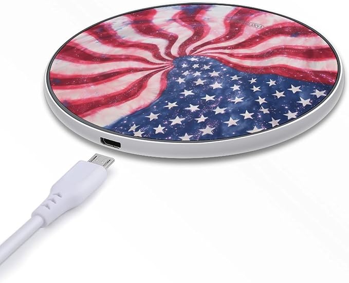 USA Flag Tie-dye Wireless Charger Anti-Slip Wireless Charging Pad Slim Charger Mat for Men Women