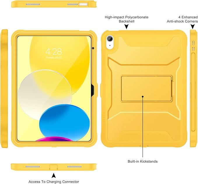 Soke Case for iPad (A16) 11th Generation 11-inch 2025 iPad 10th Generation 10.9-inch 2022 with Built-in Screen Protector and Kickstand Rugged Full Body Protective Cover - Yellow