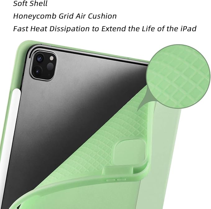 SIWENGDE Case for iPad Pro 12.9 Case 6th/5th/4th Generation (2022/2021/2020) with Pencil Holder [Apple Pencil Wireless Charging] Soft TPU Smart Trifold Stand Protective Cover (Light Green)