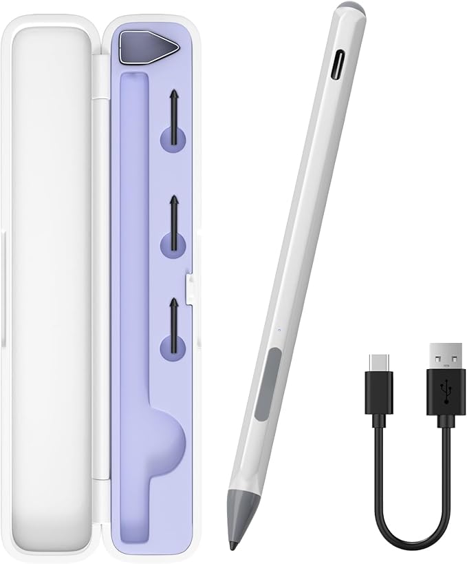 Stylus for ASUS Zenbook Flip/Pro/ASUS Vivobook Flip/Pro/Duo/Notebook MPP 2.0 Tilt-Active Pen with 4096 Levels of Pressure Sensitivity Convenient Storage Case Supports Type-C Fast Charging (Silver)